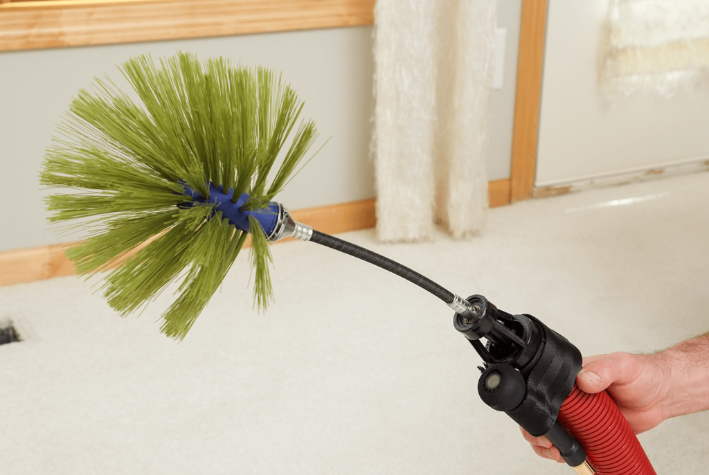 inspection camera attached to hose for duct cleaning